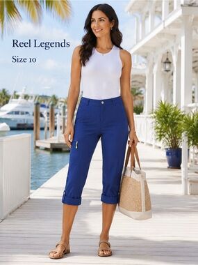 Reel Legends Size 10 Blue Convertible Roll-Up Hiking Travel Pants